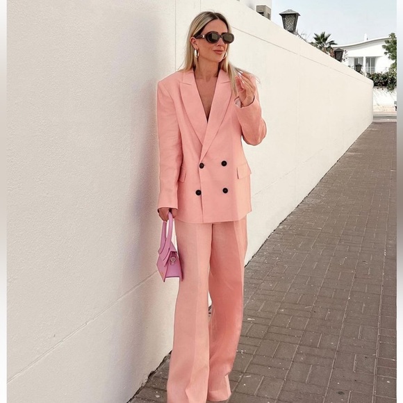 ZARA LINEN MENSWEAR STYLE BLAZER SZ M & LINEN PANTS PINK SZ L - Picture 13 of 16
